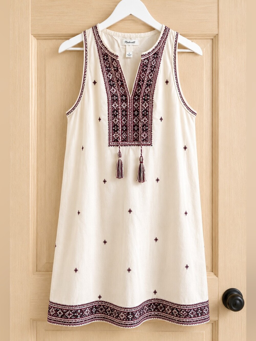 Madewell Suncoast Embroidered Cotton Shift Dress Ivory Boho Size S